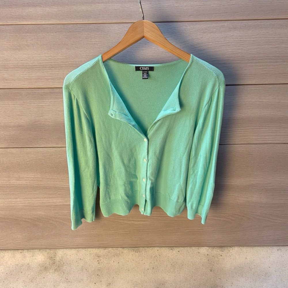 Chaps Ralph Lauren Aqua Teal Mint Green Button-Up Cotton Cardigan Size XL